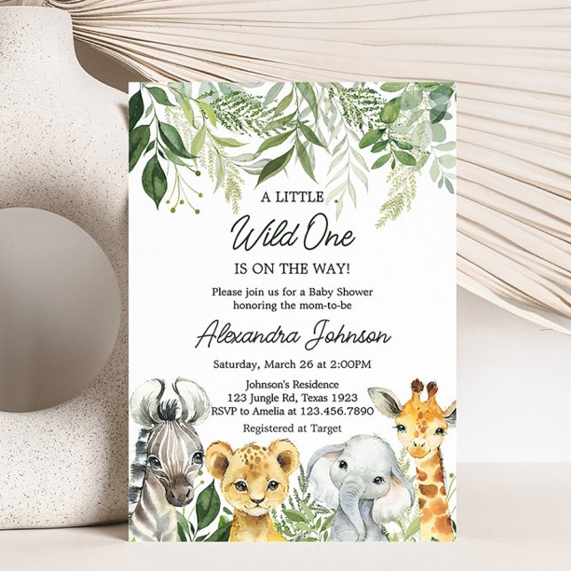 Convite Chá de fraldas Selgle Safari (Wild One Safari Baby Shower Invitation)
