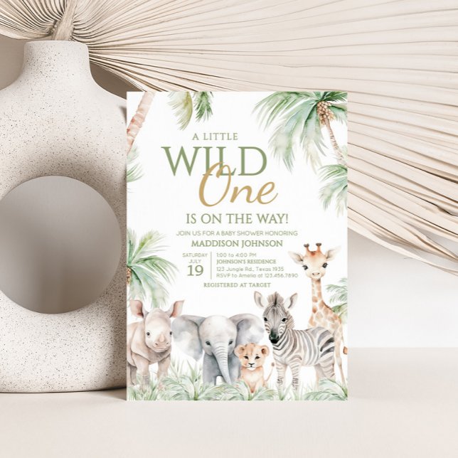 Convite Chá de fraldas Selva Safari Selvagem de Um Animal (Jungle Safari Animals Wild One Baby Shower Invitation)