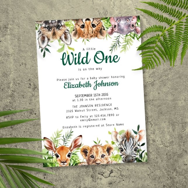 Convite Chá de fraldas Selvagem de Animais Safari (Wild One Safari Animals Baby Shower Invitation)