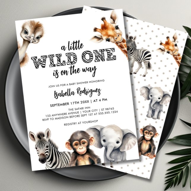 Convite Chá de fraldas Selvagem de Animais Safari (wild one  safari baby shower invite)