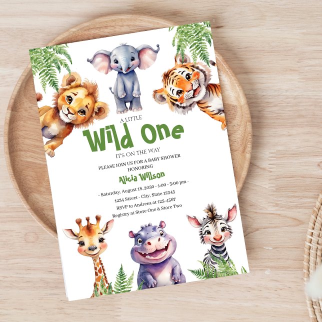 Convite Chá de fraldas Selvagem de Bebês Safari (a little wild one baby shower invitation)