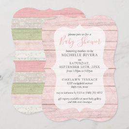 Convite Chá de fraldas Shabby Rosa e Sage Madeira Verde Ru