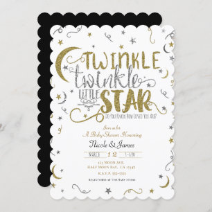 Convite Chá de fraldas Silver e Dourado Twinkle Little Sta