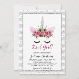 Convite Chá de fraldas Silver Glitter Unicorn Princess