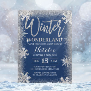 Convite Chá de fraldas Silver Snowflakes Winter Wonderlan