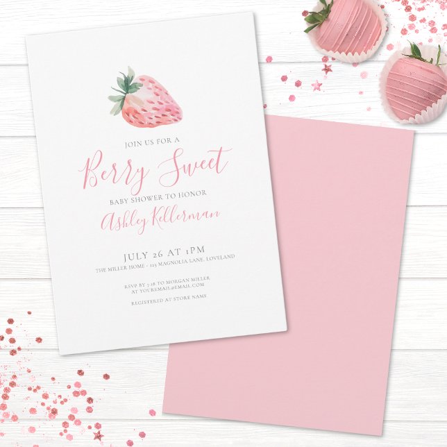 Convite Chá de fraldas Simples Berry Sweet (Berry Sweet Baby Girl Shower Invitation)