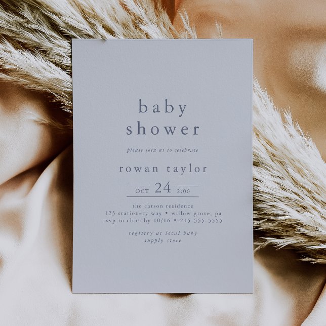 Convite CHÁ DE FRALDAS Simples de Azul de Menino Moderno R (ROWAN Boho Modern Boy Blue Simple Baby Shower Invitation)