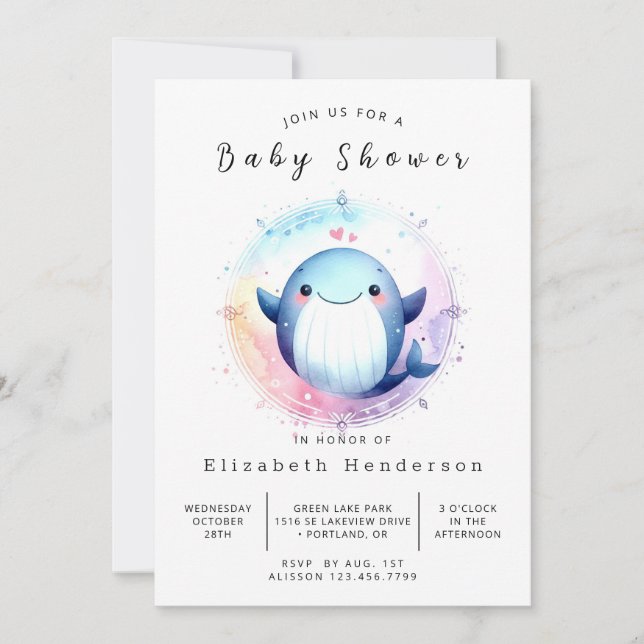 Convite Chá de fraldas simples de baleia online (Frente)
