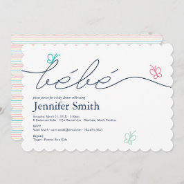 Convite Chá de fraldas Simples de Borboleta de Bebida Fran