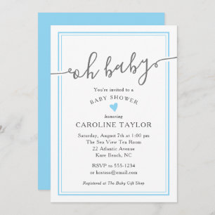 Convite Chá de fraldas Simples de Coração Azul