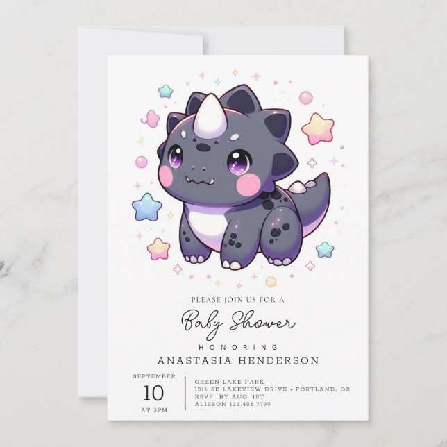 Convite Chá de fraldas Simples de Dinossauro Mítico (Frente)