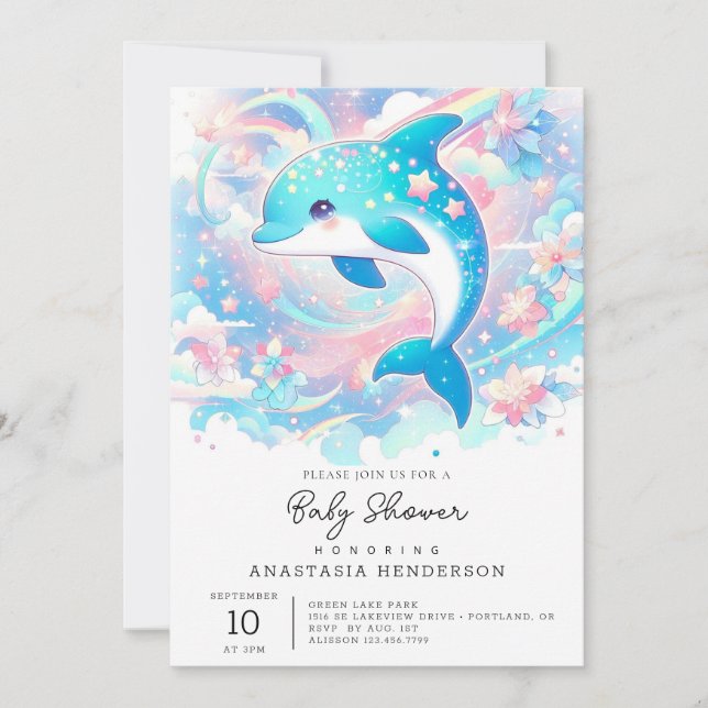 Convite Chá de fraldas simples de golfinho (Frente)