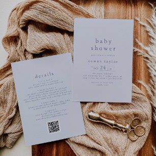 Convite CHÁ DE FRALDAS Simples de QR Azul Rustic Boy ROWAN