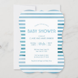 Convite Chá de fraldas Simples de Stripes Azul de Cor-de-Á