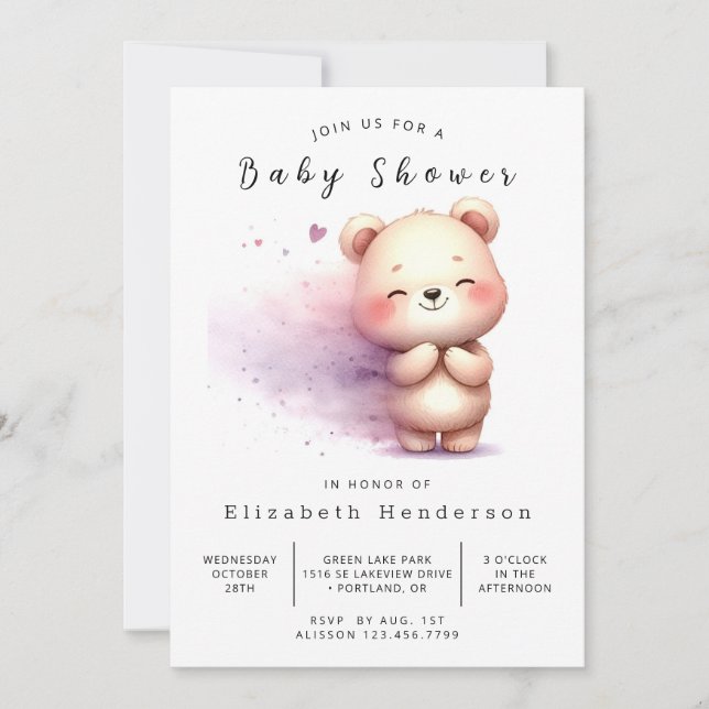 Convite Chá de fraldas Simples de Urso Boêmico (Frente)