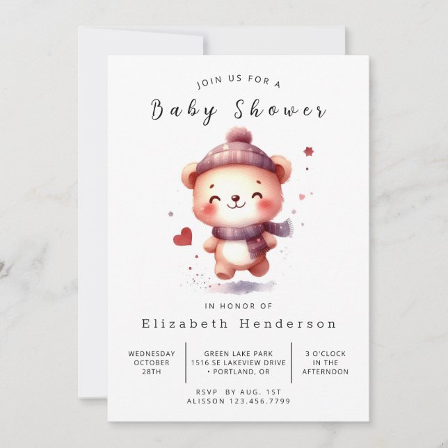 Convite Chá de fraldas Simples de Urso Online (Frente)
