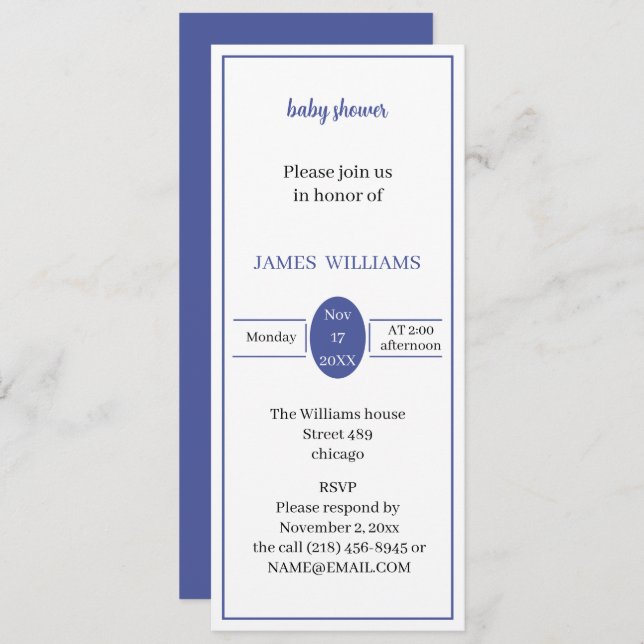 Convite Chá de fraldas simples e simples, roxo, personaliz (Frente/Verso)