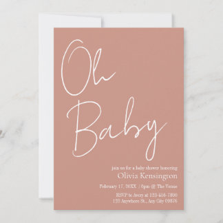 Convite Chá de fraldas Simples Moderno, Rosa de Blush Baby