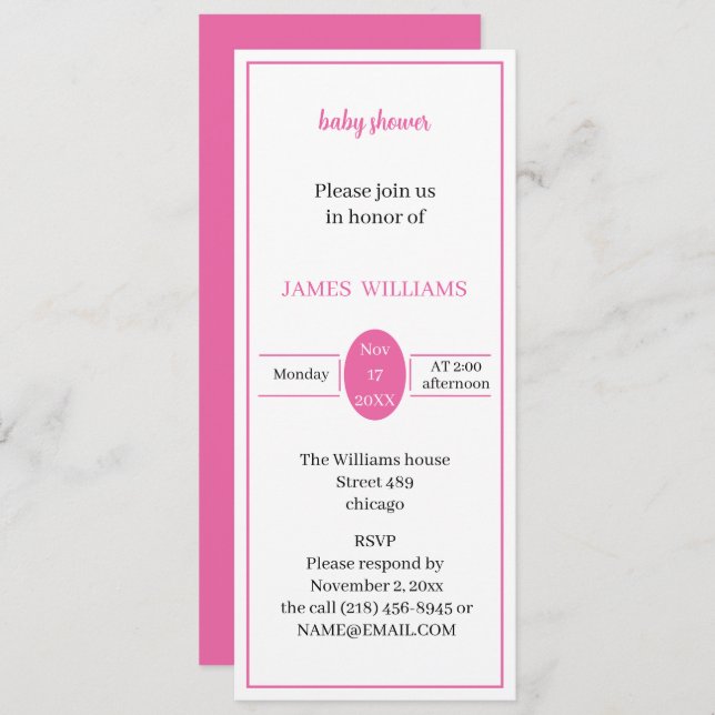 Convite Chá de fraldas simples personalizado (Frente/Verso)