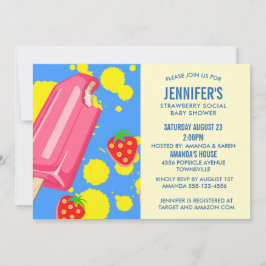 Convite Chá de fraldas Social de Morango Rosa