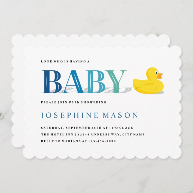 Convite Chá de fraldas sofisticado de Turquesa de Pato de  (Frente/Verso)