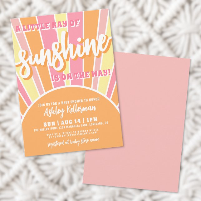 Convite Chá de fraldas Sol Brilhante (Sunshine Retro Bright Sun Baby Shower Invitation)