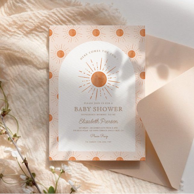 Convite Chá de fraldas Sol Cónico, Cor d'Água, Rosa (Criador carregado)