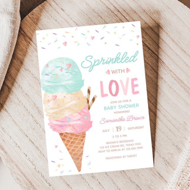Convite Chá de fraldas sorvete (Ice Cream Sprinkled with Love Baby Shower Invitation)