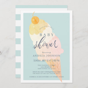 Convite Chá de fraldas sorvete Azul Claro