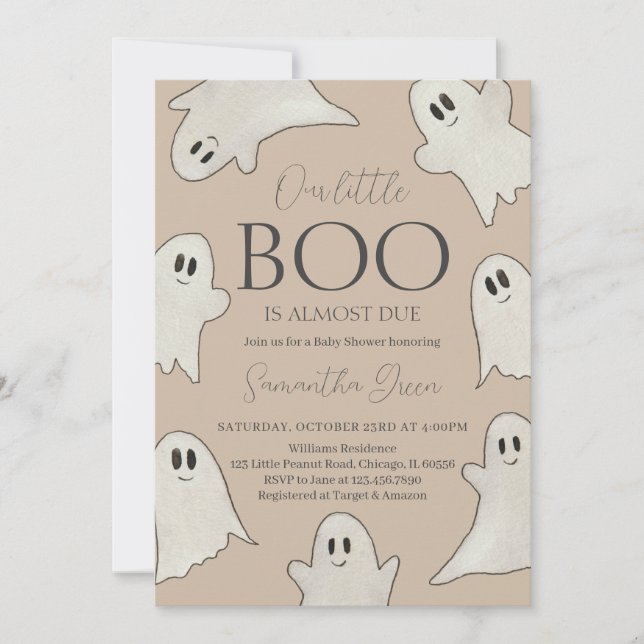 Convite Chá de fraldas Spooky Ghost Halloween (Frente)
