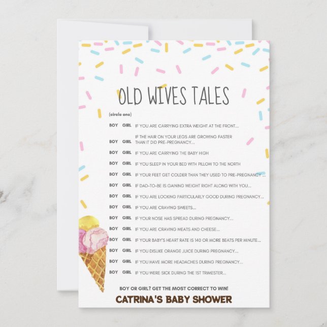 Convite Chá de fraldas Sprinkle de sorvete - Nome editável (Frente)