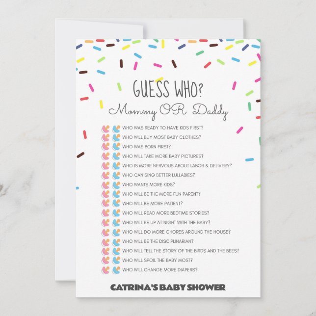 Convite Chá de fraldas Sprinkle - Nome editável, 5x7 (Frente)