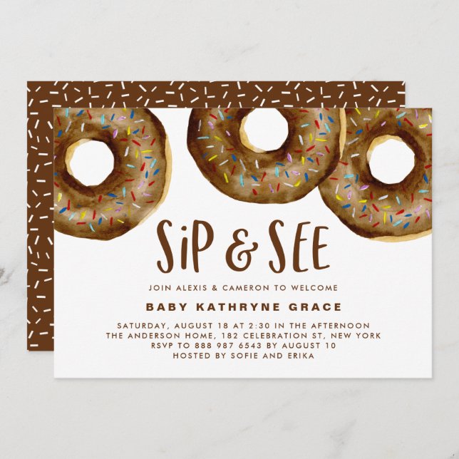 Convite Chá de fraldas Sprinkles Rosquinhas de chocolate S (Frente/Verso)