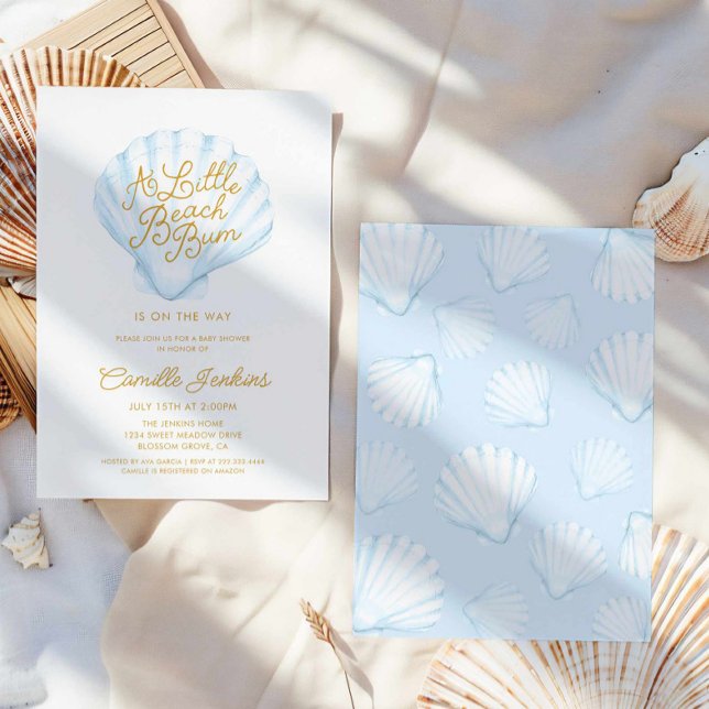 Convite Chá de fraldas Summer Little Beach Bum Boy (Blue A Little Beach Bum Boy Baby Shower Invitation)