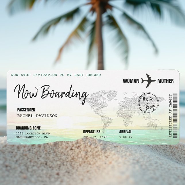 Convite Chá de fraldas Sunset do Oceano de Passagem de Emb (Boarding Pass Ocean Sunset Baby Shower Invitation
)