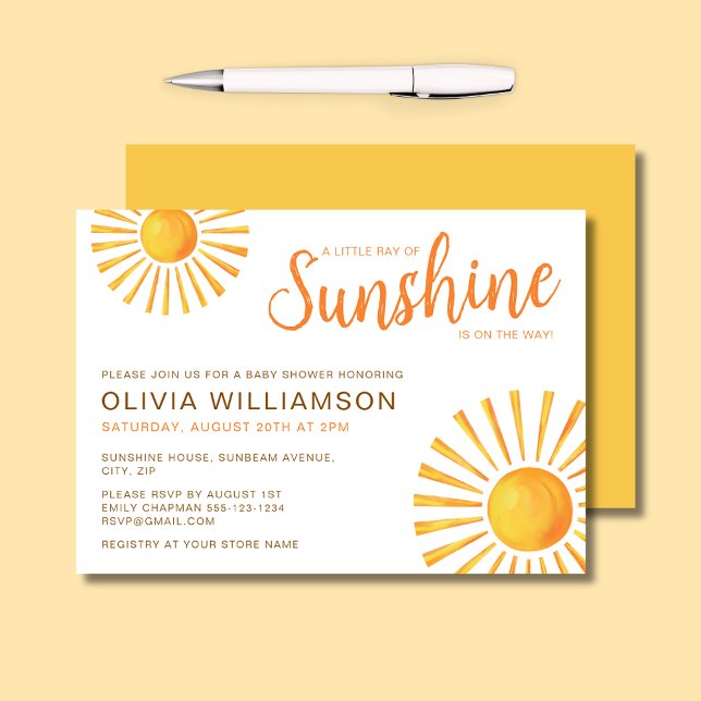 Convite Chá de fraldas Sunshine (Little Ray of Sunshine Baby Shower Invitation)