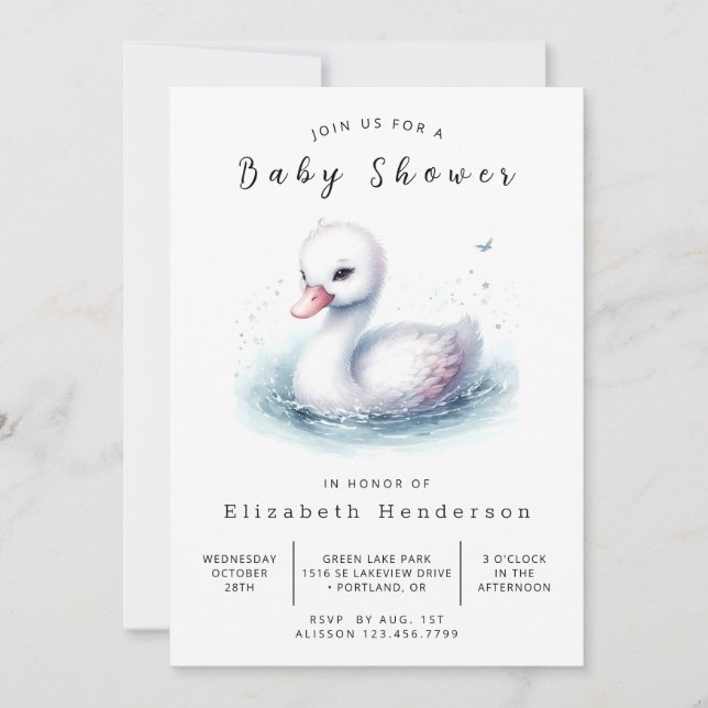 Convite Chá de fraldas Swan Digital Clássico (Frente)