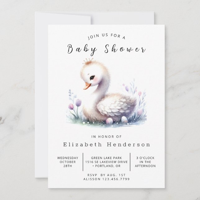 Convite Chá de fraldas Swan Editável Bohemian (Frente)