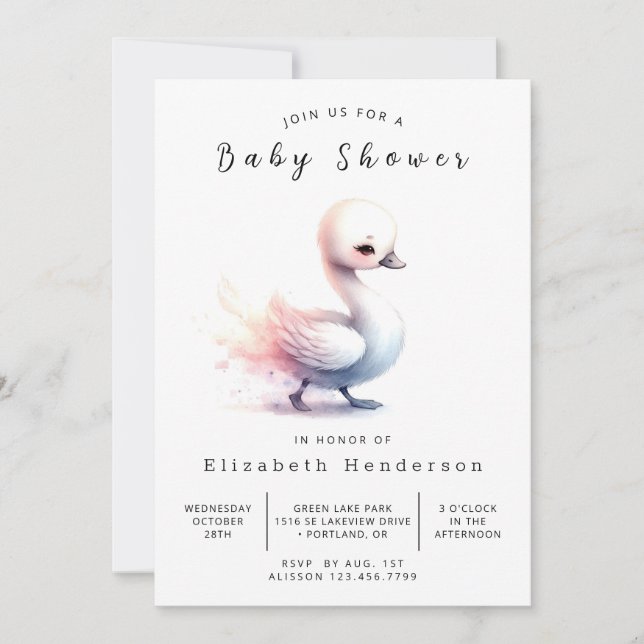 Convite Chá de fraldas Swan Editável Whimsy (Frente)