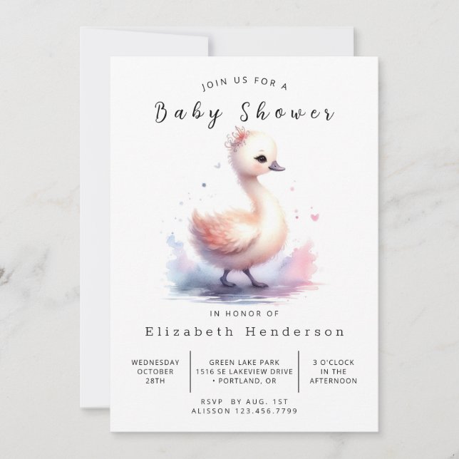 Convite Chá de fraldas Swan Editável Whimsy (Frente)