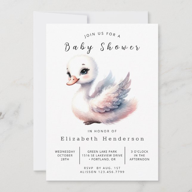 Convite Chá de fraldas Swan Editável Whimsy (Frente)