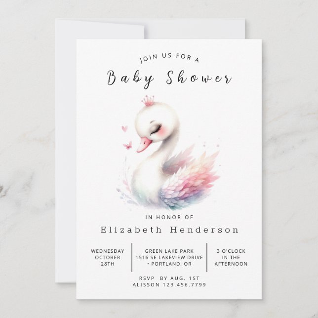 Convite Chá de fraldas Swan Online Clássico (Frente)