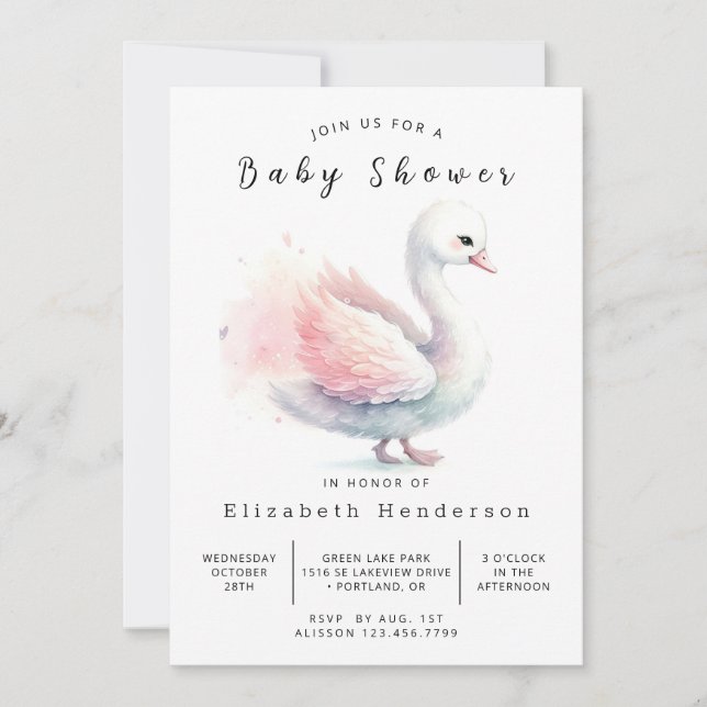 Convite Chá de fraldas Swan Online Graceful (Frente)