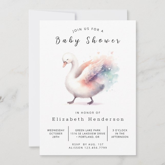 Convite Chá de fraldas Swan Personalizado Bohemian (Frente)