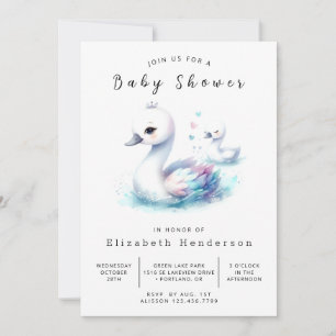 Convite Chá de fraldas Swan Personalizado de Aquarela