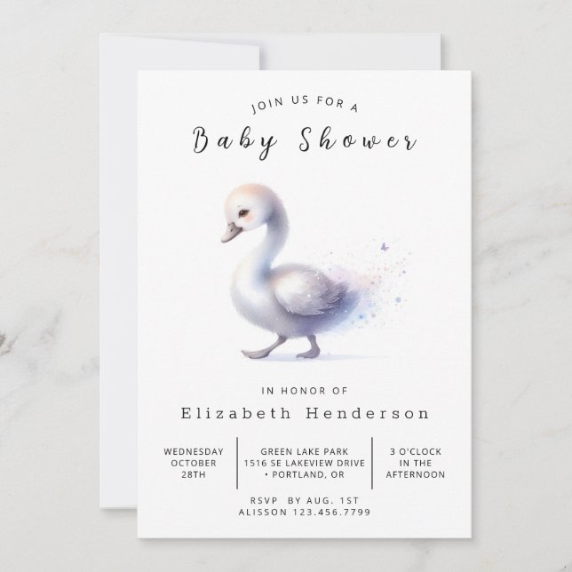 Convite Chá de fraldas Swan Personalizado Divertido (Frente)