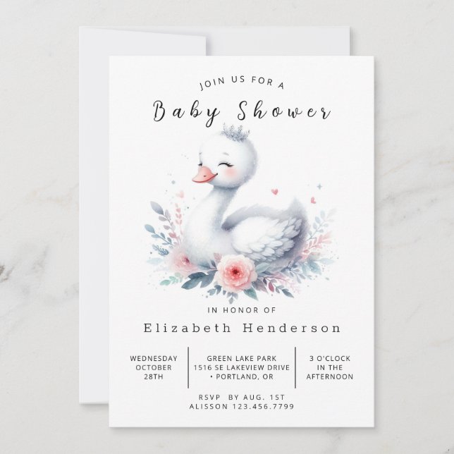 Convite Chá de fraldas Swan Personalizado Feliz (Frente)