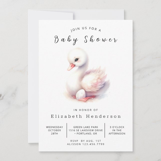 Convite Chá de fraldas Swan Personalizado Feliz (Frente)