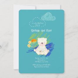 Convite Chá de fraldas Teal Boho Teddy Bear