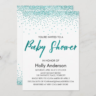 Convite Chá de fraldas Teal Glitter Confetti & Typografia